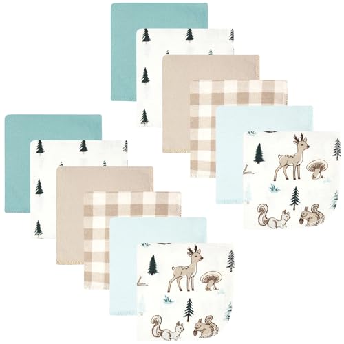Hudson Baby Unisex Baby Flannel Cotton Poly Washcloths, Boy Woodland Pals 12Pk, One Size - color: Boy Woodland Pals 12pk
