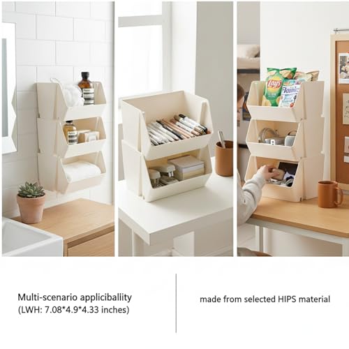 Wall Mounted Storage Organizer Bins, Shower Caddy Kitchen Shelf Floating, Space Saving Shelves Box with Adhesive Pads, Stackable Organizer for Bathroom、Office、Snacks、Refrigerator、Countertops