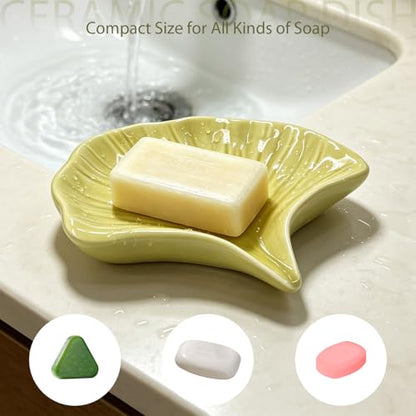 Ceramic Soap Holder, Seashell Self-Draining Soap Tray for Sink, Bathroom, Shower, Small Elegant Glazed Soap Dish, Easy to Clean (Green) - color: Green