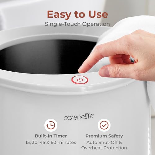 SereneLife Bucket Towel Warmers, White Large Towel Warmer for Spa and Bathroom, Luxury Towel Heater Gifts for Him & Her, Auto Shut-Off, Fits 2 large, Blankets, Bathrobes, PJ's - color: White Natural Wood