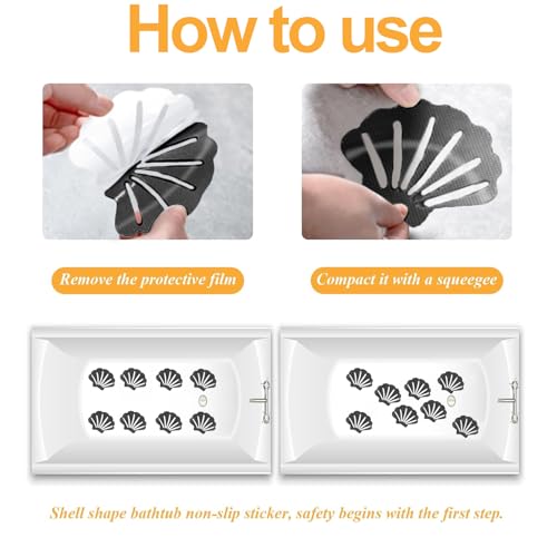 12Pcs Grey Bathtub Stickers Non Slip | Shell Shaped, Safety Shower Treads, Adhesive, For Bathroom Bathtub & Shower Floor - color: Grey