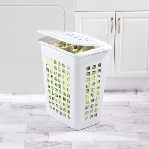 Sterilite Rectangular LiftTop Laundry Hamper with Lid, Handles to Easily Carry Clothes Between the Laundry Room and Bedroom, Plastic, White, 12-Pack - size: 12 Pack