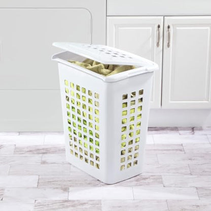 Sterilite Rectangular LiftTop Laundry Hamper with Lid, Handles to Easily Carry Clothes Between the Laundry Room and Bedroom, Plastic, White, 12-Pack - size: 12 Pack