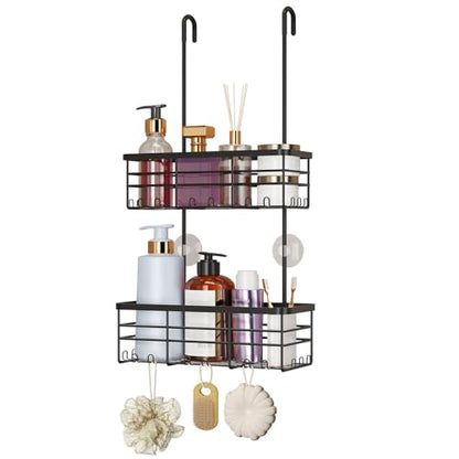 HapiRm Hanging Shower Caddy Organizer - No Drilling Shower Organizer with Hooks, Rustproof & Waterproof 304 Stainless Steel Bathroom Shelves - Black - color: Black