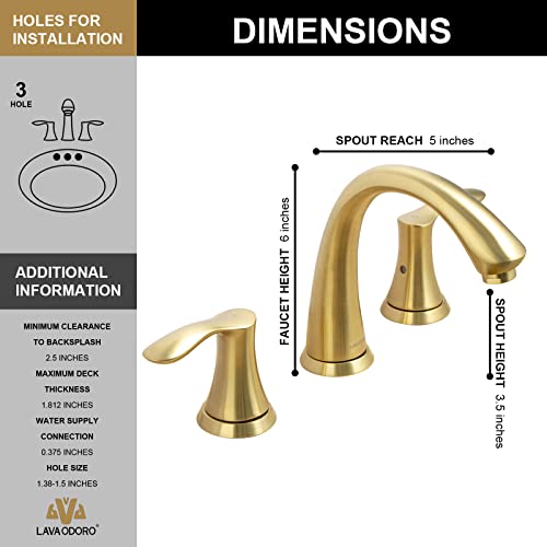 Valenvoir Gold Bathroom Faucet for Sink 3 Hole, BF405-SG | Brushed Gold 8 inch Widespread Bathroom Faucet 2 Handle Bathroom Sink Faucet for Vanity with Drain Assembly Supply line - color: Brushed Gold