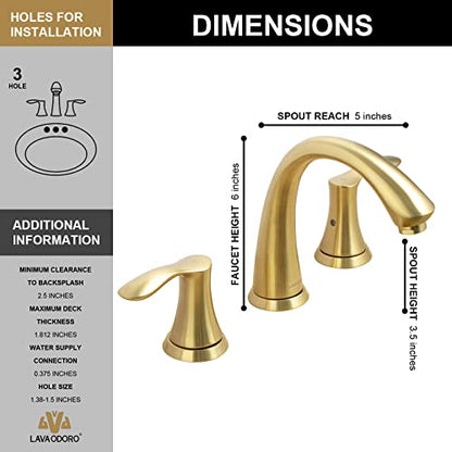 Valenvoir Gold Bathroom Faucet for Sink 3 Hole, BF405-SG | Brushed Gold 8 inch Widespread Bathroom Faucet 2 Handle Bathroom Sink Faucet for Vanity with Drain Assembly Supply line - color: Brushed Gold
