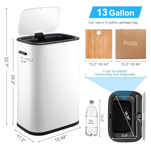 10.5 Gallon Smart Trash Can Touchless with Lid, 50L Motion Sensor Automatic Trash Can for Bedroom, Bathroom, Kitchen, Office, White