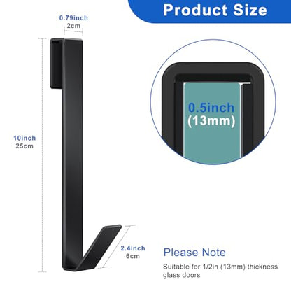 Shower Door Hooks 10 in, Shower Hooks for Towels, Heavy Duty Drilling-Free Extended Towel Hooks for Bathroom Frameless Glass Door, Over the Door Towel Hooks 3 Packs Black - size: 10 IN-Black