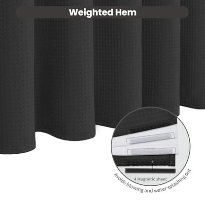 Inhousolu No Hook Shower Curtain with Removable Snap-in Liner, Waffle Weave 230 GSM Polyester, Weighted Hem, Water Repellent Washable, 72 x 78 Inch, Black - color: Black, size: 72"W x 78"L (Pack of 1)