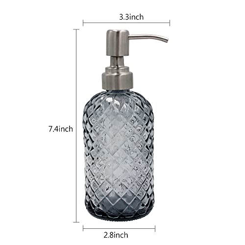 16 oz Diamond Pattern Glass Soap Dispenser, Kitchen and Bathroom Refillable Soap Dispenser with Rust Resistant Stainless Steel Pump for Hand Soap, Lotion Glass Liquid Dispenser (Grey) - color: Gray