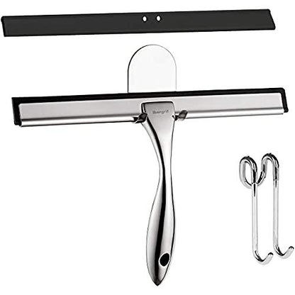 Ibergrif M34101 Shower Squeegees, Silicone Window Squeegee, Shower Cleaner for Window, Glass, Shower Door, Car Windshield, Include Shower Hooks, Stainless Steel