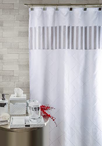 Creative Scents Quilted Mirror Shower Curtain Hooks Decorative | Set of 12 | White Shower Curtain Rings - style: Shower Curtain Hooks