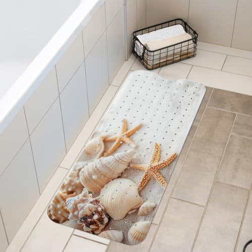 LNOND Summer Beach Bathtub Mat Non Slip, 40 X 16 Inch Tub Mat for Bathroom, White Sand Beach Bath Tub Shower Mat with Drain Holes and Suction Cups - color: White Sand Beach Bathtub Mat