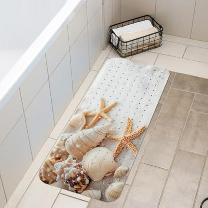 LNOND Summer Beach Bathtub Mat Non Slip, 40 X 16 Inch Tub Mat for Bathroom, White Sand Beach Bath Tub Shower Mat with Drain Holes and Suction Cups - color: White Sand Beach Bathtub Mat
