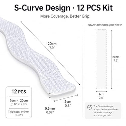 12/24 Pcs Anti-Slip Shower Strips, PEVA Bathtub Treads, Clear, 24 Pieces | 12/24 Pcs Anti-Slip Shower Strips. With Scraper, Stairs. For practical routines at home, work, school, travel, storage. - color: Transparent-s-shaped 12