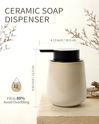 Bosilunlife 12Oz Ceramic Foam Soap Dispenser for Bathroom Kitchen Counter | Premium countertop foam pump creates delicate dense foam, stable desktop placement, Greige with Speckle - color: Greige
