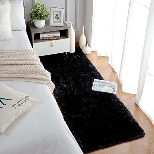 Chicrug Soft 2x10 Runner Rug for Bedroom Living Room Plush Fluffy Rug, Shag Furry Hallway Runner Carpet Rug Non Shedding for Nursery Children Kids Girls Room Home Decorative, Black | Shag Furry Hallway Runner Carpet Rug Non Shedding for Nursery Children K
