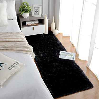 Chicrug Soft Runner Rug for Bedroom Living Room Plush Fluffy Rug 2x8 Feet, Shag Furry Runner Rug Carpet Non Shedding for Nursery Children Kids Girls Room Home Decorative, Black | Shag Furry Runner Rug Carpet Non Shedding for Nursery Children Kids Girls Ro