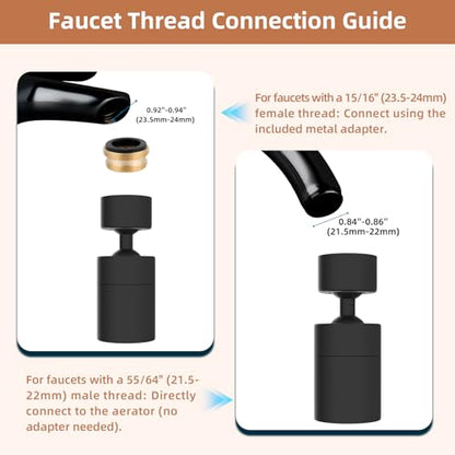 Hibbent Faucet Aerator, 360 Degree Kitchen Sink Faucet Aerator, Dual-function Swivel Big Angle Kitchen Faucet Attachment, Faucet Replacement Part, Matte Black - color: Matte Black, style: Dual Modes
