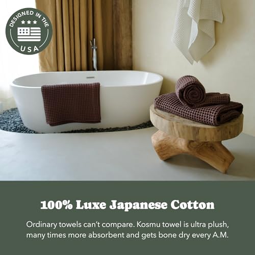 Luxury Organic Japanese Cotton Waffle Bath Towel | Thick, Absorbent, Quick Dry Bathroom Towels for Shower, Sauna, Onsen| Hotel & Spa Quality, Gift-Ready (Dark Cocoa, Bath Sheet, 67" x 34") - color: Dark Cocoa, style: Bath Sheet