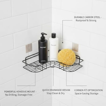 Adhesive Corner Shelf, Carbon Steel Wall Mount Storage Organizer for Bathroom Shower and Kitchen (1 PC) - size: 14.17 x 10.63 x 5.12 in