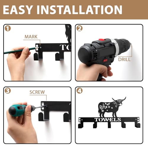 Highland Cow Over The Door Hooks Wall Mount Towel Rack Heavy Duty Hanging Towel Holder Metal Highland Cow Decor for Bathroom Bedroom Kitchen Storage Decorative - style: Highland cow