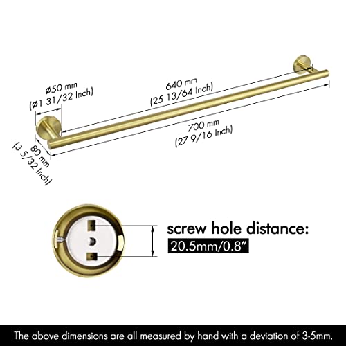 KES 25.2 Inches Towel Bar for Bathroom, Hand Towel Holder, Towel Bar | Wall Mount, SUS304 Stainless Steel Brushed Gold, Total Length 27.6 Inch, A2000S70B-BZ - color: Brushed Gold, size: 27.6 Inch