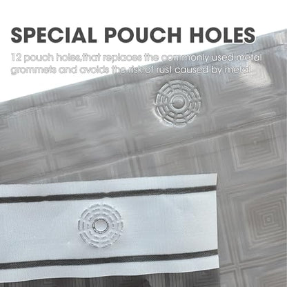 Grey Plastic Shower Curtain Liner, 3D Pattern, 70x72 in, 1 Pack | 100% waterproof, PEVA, modern 3D square pattern, 12 rust-free pouch holes, fits standard tubs, for home, hotel, dorm - color: Square-gray
