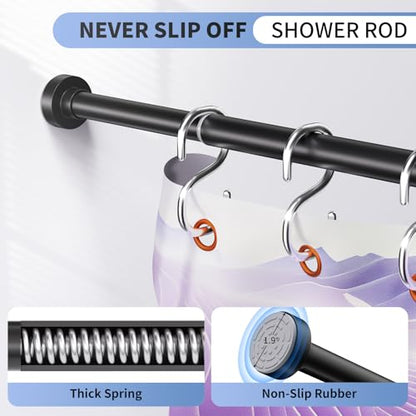 Black Shower Curtain Rod 34-96 Inches(2.8-8ft) Never Rust Adjustable Shower Rod Spring Tension Non Slip No Drilling Shower Rods for Bathroom Garland Window - color: Matte Black, size: 34”-96“