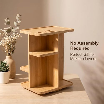 Bamboo 360 Rotating Makeup Organizer | spinning bathroom organizer spinning makeup organizer spinning organizer for vanity Bathroom Bedroom Home Office