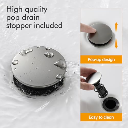 Bathroom Sink Faucet FRANSITON 4 Inch 2 Handle Lead-Free Brushed Grey Bath Sink Faucet with Pop-up Drain Stopper and Supply Hoses - color: BrushedGrey