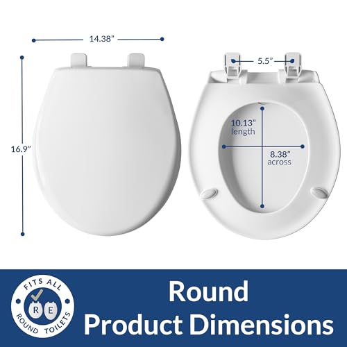 Mayfair Collins Slow Close Toilet Seat, Durable Plastic Seat with Extra Stability Bumpers and Secure Hinges, Made in USA, Round, White - size: Round
