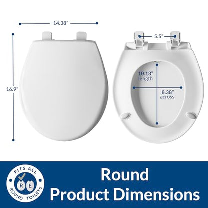 Mayfair Collins Slow Close Toilet Seat, Durable Plastic Seat with Extra Stability Bumpers and Secure Hinges, Made in USA, Round, White - size: Round