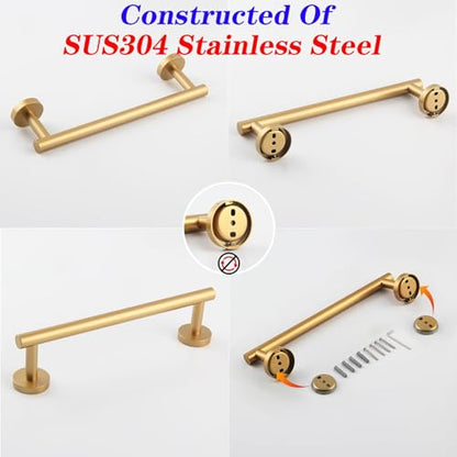 GERZWY 12-Inch Bathroom Towel Bar Modern Round Style Gold Stainless Steel Hand Towel Holder Wall Mount AG1101C30.5-BE - color: Gold, size: 12 Inch (Pack of 1)