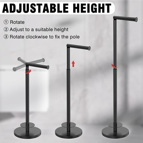 RUACQ Bathroom Toilet Paper Holder Stand with Storage, Matte Black | Free Standing Toilet Roll Holder, Height Adjustable, Holds 6 Reserve Rolls, Weighted Base, 304 Stainless Steel Rustproof - color: Matte Black