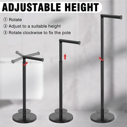 RUACQ Bathroom Toilet Paper Holder Stand with Storage, Matte Black | Free Standing Toilet Roll Holder, Height Adjustable, Holds 6 Reserve Rolls, Weighted Base, 304 Stainless Steel Rustproof - color: Matte Black