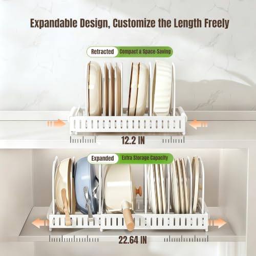 Pots and Pans Organizer Rack for under Cabinet, Expandable 12.2''-22.64'' Pot Lid Kitchen Cabinet Organizer Holder with 7 Adjustable Compartment Cutting Board Organizer for Pan Lid, Bakeware - size: Expandable Pot Rack Organizer