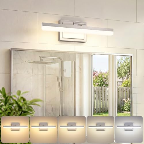 VOLISUN Modern Bathroom Vanity Light 15.7 inch, Rotatable, 20W Dimmable 5CCT Led Bathroom Light Fixture Over Mirror, Brushed Nickel Bar Vanity Light for Bathrooms Mirror Restroom-ETL Certificated - color: Brushed Nickel, size: 15.7 inch