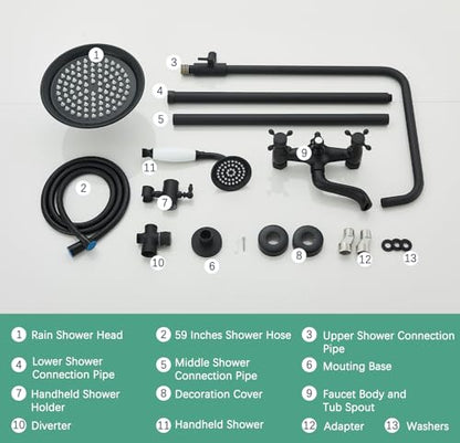 Shower System Matte Black Outdoor Shower Fixtures with 8 Inch Shower Head Handheld Spray and Tub Spout 2 Cross Handles Wall Mounted Shower Faucet Set for Bathroom or Backyard - color: Matte Black, style: Three Modes