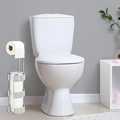 Bath Bliss Pave Diamond Free Standing Toilet Paper Reserve/Holder and Dispenser, Bathroom Storage for 3 Rolls, Rust Resistant, Chrome