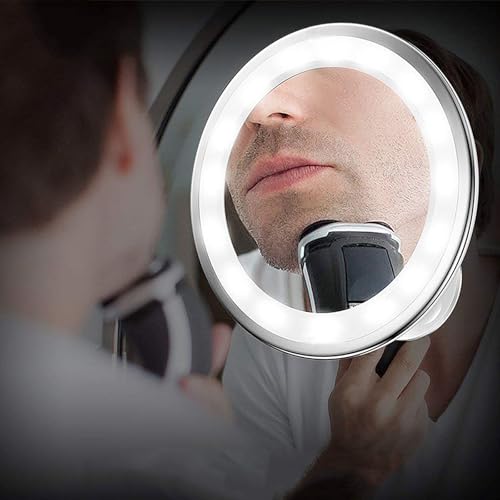 INOOMP 10x Lighted Rotating Makeup Mirror with Suction Cup, 360-degree LED Magnifying Cosmetic Mirror for Home Vanity and Travel Use