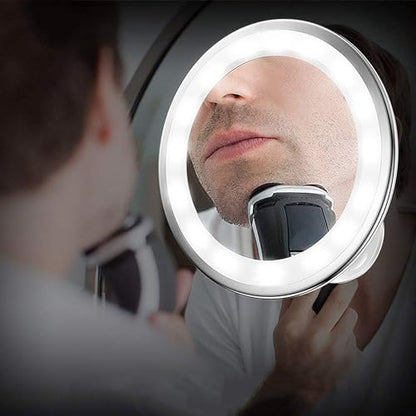 INOOMP 10x Lighted Rotating Makeup Mirror with Suction Cup, 360-degree LED Magnifying Cosmetic Mirror for Home Vanity and Travel Use