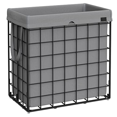 SONGMICS 29 Gal. (110L) Laundry Basket, Laundry Hamper, Collapsible Clothes Hamper, Removable and Washable Liner, Metal Wire Frame, for Bedroom Bathroom, Black and Gray ULCB111G01 - color: Black + Gray, size: 110 L