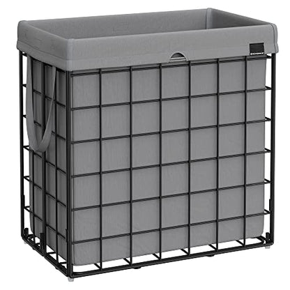 SONGMICS 29 Gal. (110L) Laundry Basket, Laundry Hamper, Collapsible Clothes Hamper, Removable and Washable Liner, Metal Wire Frame, for Bedroom Bathroom, Black and Gray ULCB111G01 - color: Black + Gray, size: 110 L