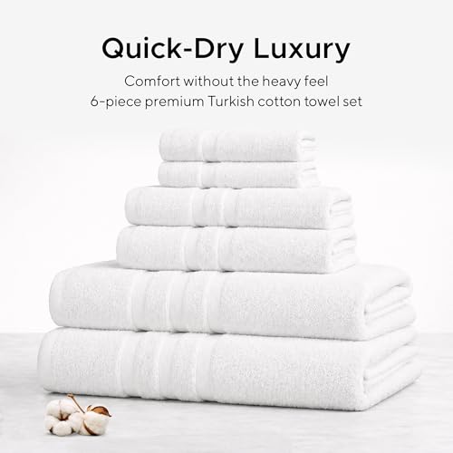 Veteran Textile LLC - 6 Pieces- Turkish Cotton - Luxury Towel Set for Bathroom & Kitchen, 2 Bath Towels, 2 Hand Towels & 2 WashCloths *Valued $79.99* (White) - color: White