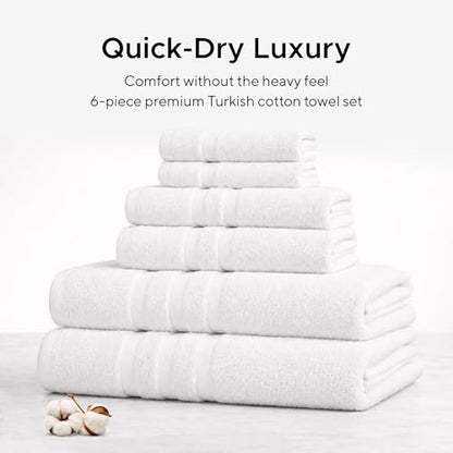 Veteran Textile LLC - 6 Pieces- Turkish Cotton - Luxury Towel Set for Bathroom & Kitchen, 2 Bath Towels, 2 Hand Towels & 2 WashCloths *Valued $79.99* (White) - color: White