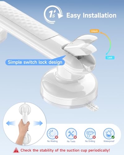 Upgraded Suction Shower Handle with Anti-Slip, 2 Pack Grab Bars for Shower and Bathroom, Heavy Duty Removable Safety Grip Handrails Grab Bars for Bathtubs, No Drilling & Waterproof, White - color: White