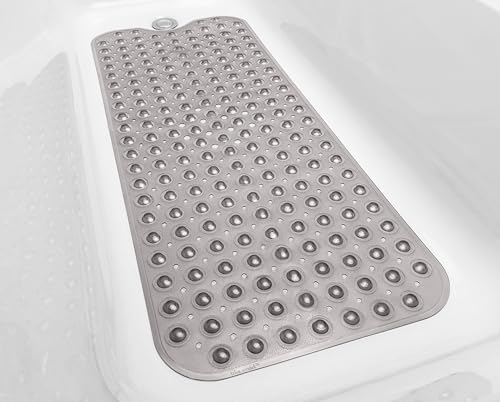 Extra-Long Non-Slip Bathtub & Shower Mat 39”x16” (Smooth/Non-Textured Tubs Only) Safe, Clean, Machine-Washable, Superior Grip&Drainage, Vinyl, Transparent Gray (Grey) - color: Transparent Gray (Grey), size: 39" x 16" (Rectangular)