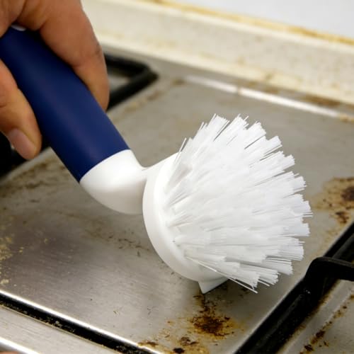 CELOX 2 Pack Dish Brush, Dishwashing Scrubber & Scraper with Handle, Wand, Kitchen Scrub Brush for Sink Grout Cleaning - color: Blue-a