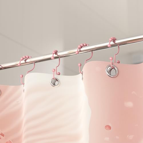 Titanker Shower Curtain Hooks Rings, Rust-Resistant Metal Double Glide Shower Hooks for Bathroom Shower Rods Curtains, Set of 12 Hooks - Light Pink - color: Light Pink, style: Modern
